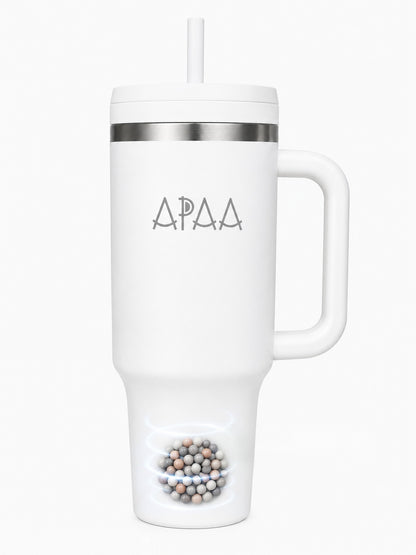 Termo de Acero Inoxidable 1.2 L con Piedras Minerales para Agua Alcalina, Doble Pared al Vacío, Mantiene Frío 12 H y Hielo 48 H, Tapa con Popote, Asa y Base para Portavasos, Libre de BPA